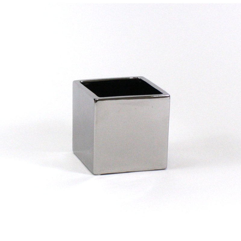 Vase de table carré en céramique cube, Argent, H 6 po x l 6,5 po x P 6,5 po