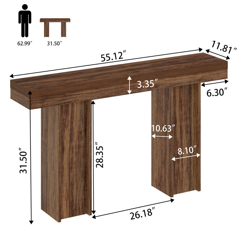 54" Narrow Console Table Sofa Table with Back Hidden Storage,Farmhouse Entryway Table for Living Room Forye, Brown