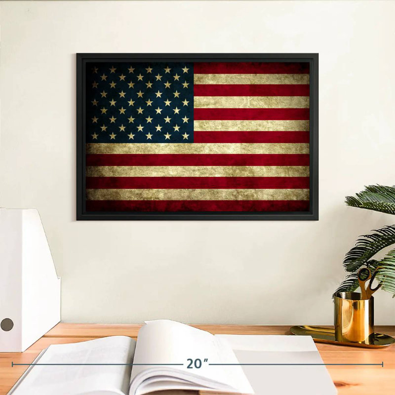 Drapeau rétro des États-Unis, Cadre flottant noir, 13 po x 9 po