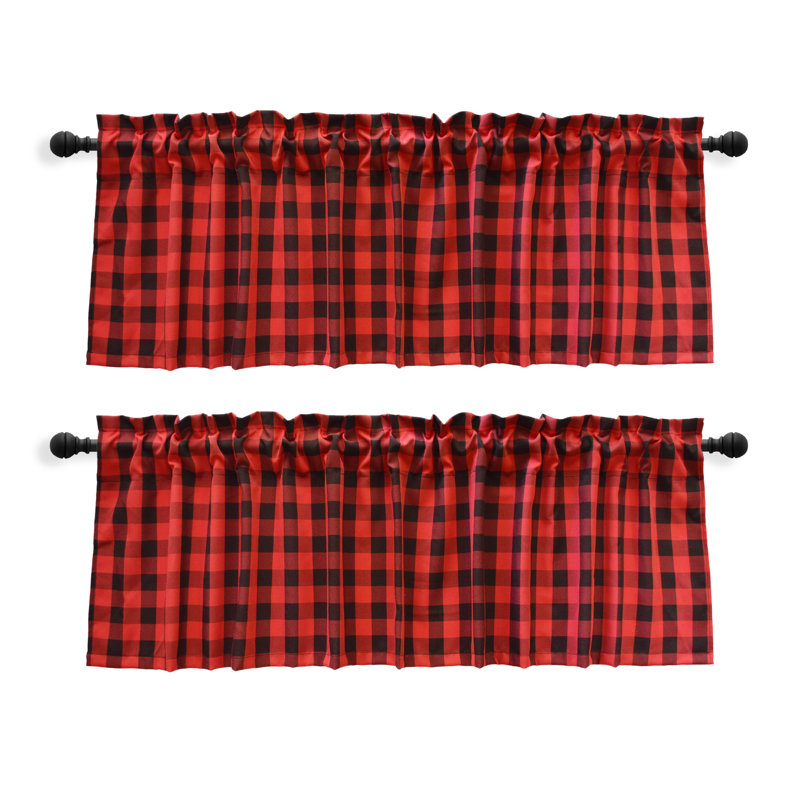 Rashara Plaid Tailored Window Valance, Black/Red, 56" W x 14" L