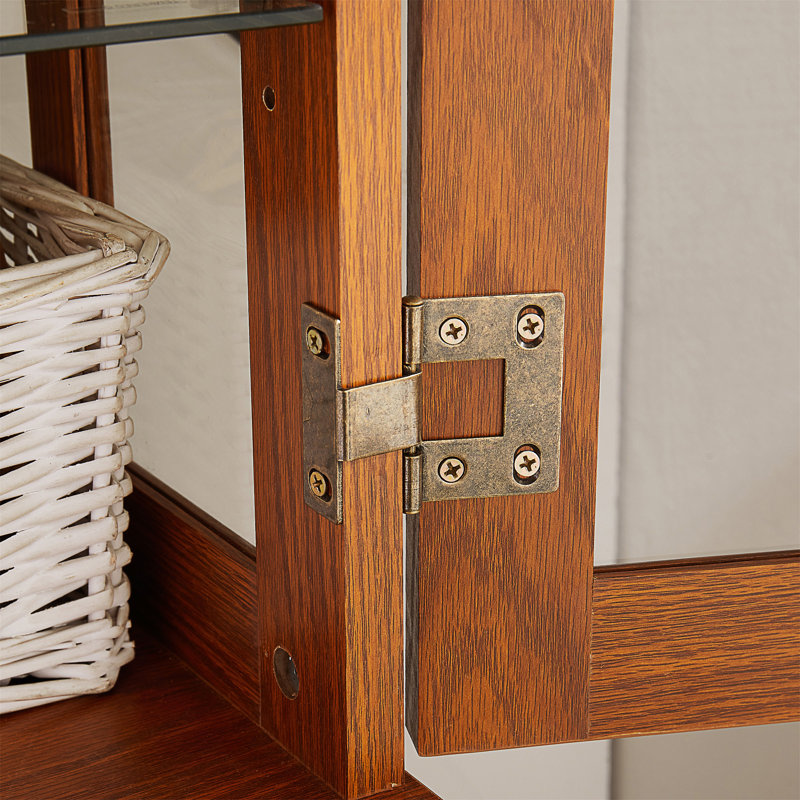 Antique Curio Display Cabinet With Glass Doors, Adjustable Shelves, Integrated Lighting, And Four-Door Vintage Design For Collectibles Showcase.