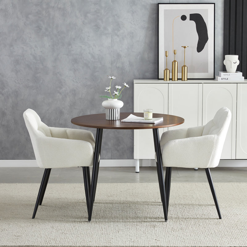 Dining Chairs Fabric Armchair for Living Room Morden Tub Chair with Armrest, Cream