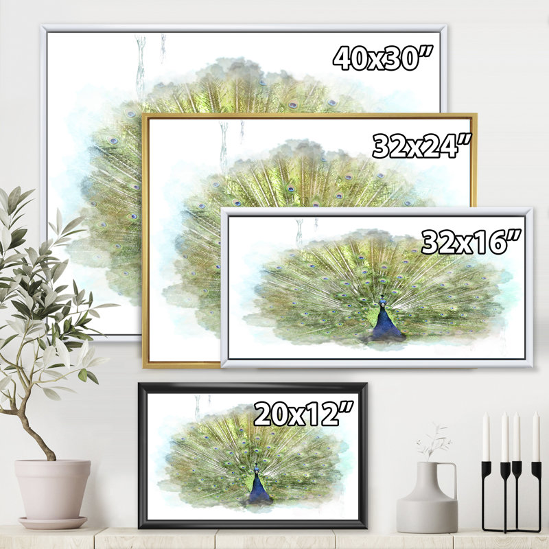 Paon, reproduction d'art sur toile, H 16 po x l 32 po x p 1 po, Toile avec cadre noir