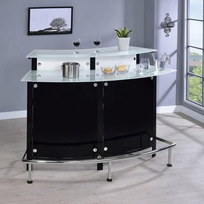 Timeless Black Curved Glass Top Bar For Home To Store Wine And Glassware In An Aesthetic Way Neatly