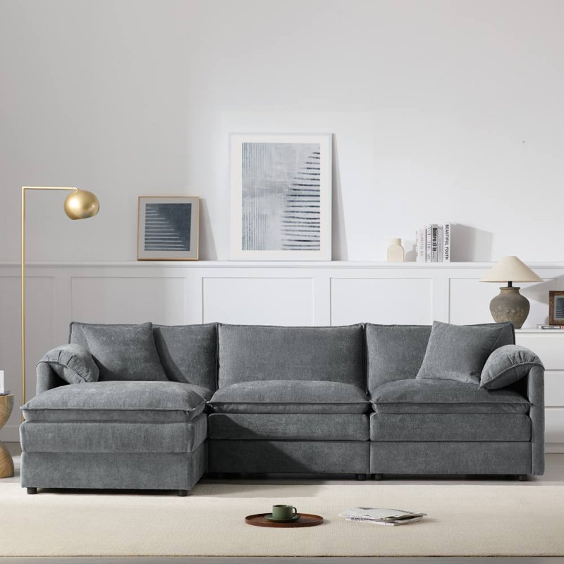 Canapé 4 places avec pouf (gris foncé)
