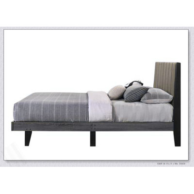 Valdemar Brown Fabric & Weathered Grey Finish Queen Bed