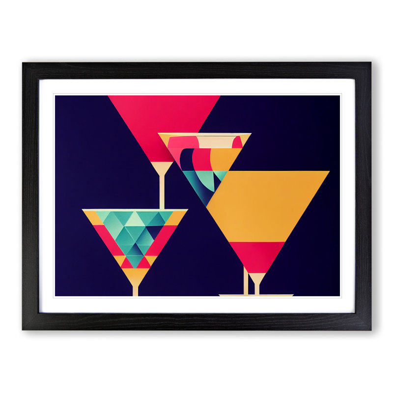 Cocktail Geometric Abstract - Framed Print, Black, 25cm H x 34cm W x 2cm D