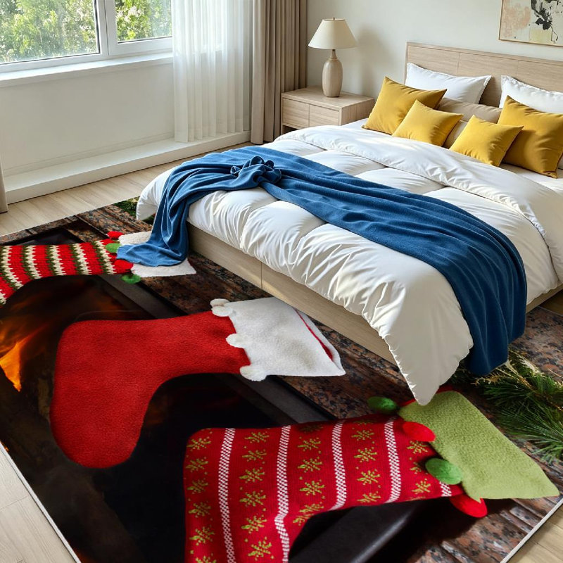 Tapis de Noël doré lavable à la machine sur un tapis d'intérieur, Rectangle 71 po x 98 po
