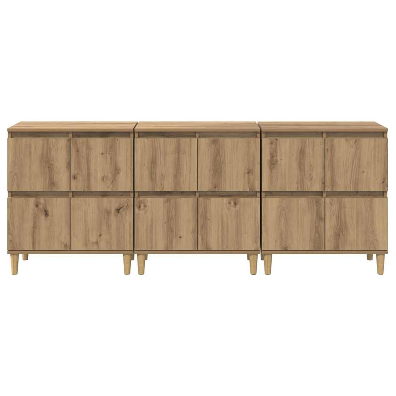  Sideboards 3 Pcs Black Oak 60 X 35 X 70 Cm Engineered Wood, Artisan Oak