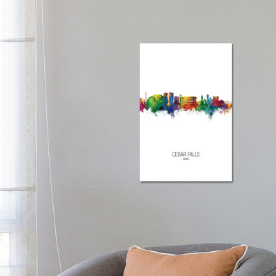 Cedar Falls Iowa Skyline Portrait by Michael Tompsett - 1 Piece Wrapped Canvas Painting
