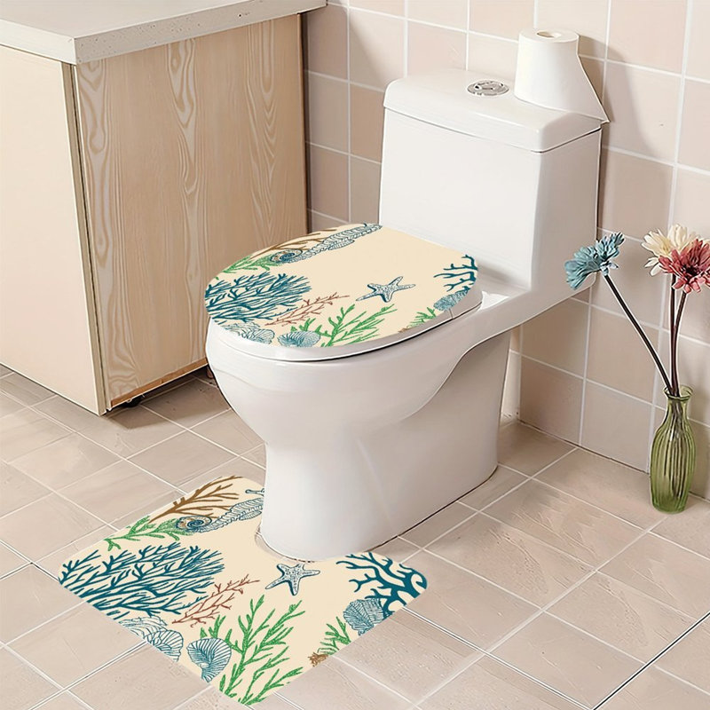 Tapis pour salle de bain Seahorse, Beige / bleu hippocampe corail