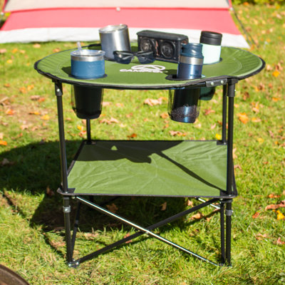 Camp & Go 28" Round Lightweight Fabric Portable Folding Beach Table with Cupholders