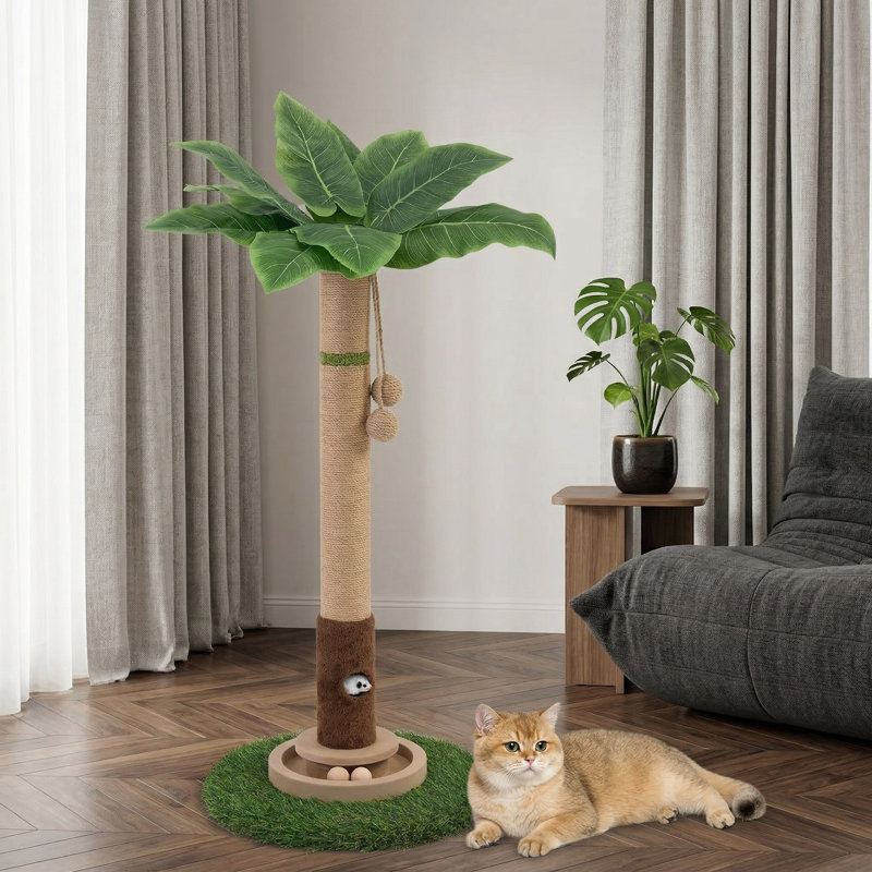 Arbre à chat à griffer 35 po avec trou pour souris et boule en bois interactive pour chatons et chats adultes
