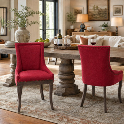 Side Dining Chair，Thickened fabric chairs with neutrally toned solid wood legs，Set of 2