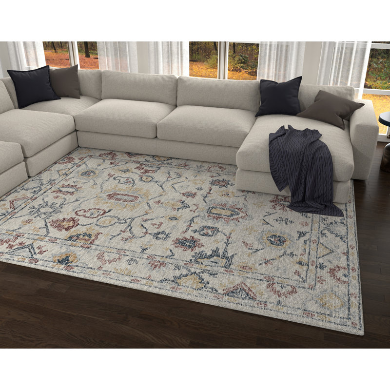 Tapis oriental ivoire touffeté à la main Ebeling, Rectangle 6 pi 6 po x 9 pi 6 po