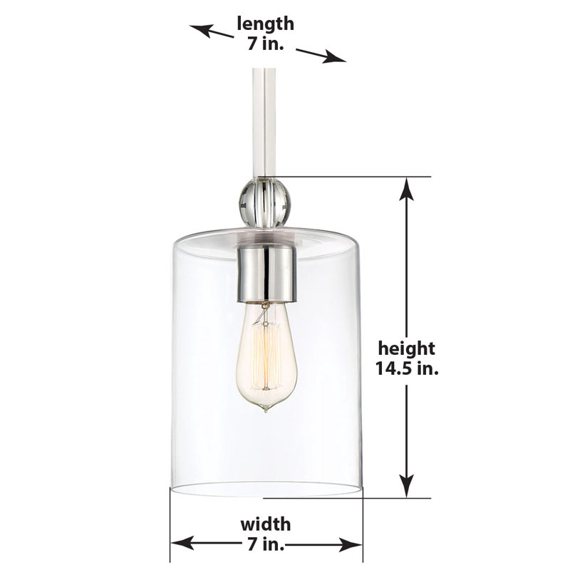 Ivy Bronx Friedman Clear Glass Pendant Light, Nickel, 14.5" H x 7" W x 7" D