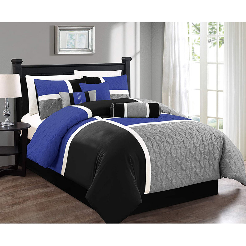 Upland Patchwork 7 Piece Comforter Set, Blue, California King Comforter + 6 Additional Pieces