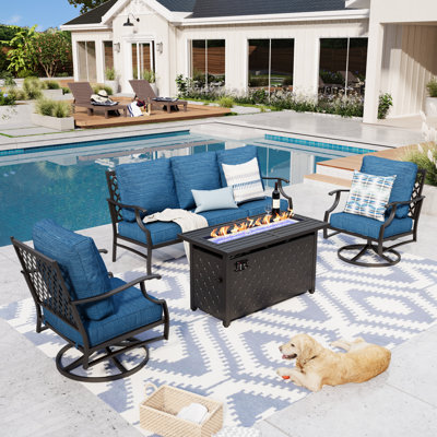 Carli 5 - Person Patio Conversation Set with Swivel Lounge Chairs & Firepit Table