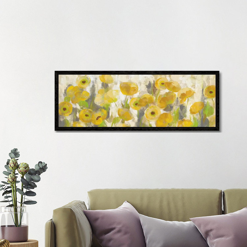 Floating Yellow Flowers I by Silvia Vassileva - Floater Frame Panoramic Gallery-Wrapped Canvas Giclée on Canvas, Black Framed
