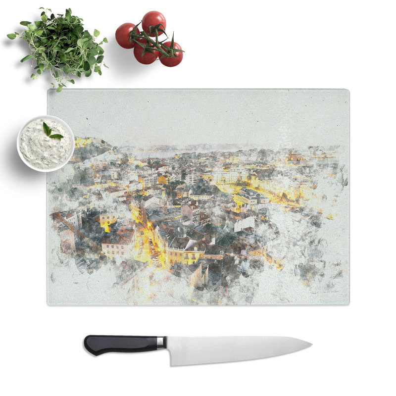 Tempered Glass Lisbon Portugal Chopping Board, 28.5 cm x 39 cm