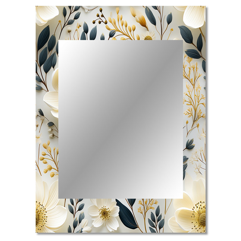 Patrie Scandinavian Garden Flower Whirl - Floral Wall Mirror, Cottage Decorative Mirror, Printed Metal Art, 40" x 30"
