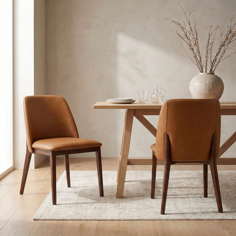 Chaise rembourrée moderne en cuir véritable italien avec pieds en chêne, entièrement assemblée