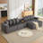 137.5" U Shaped Sofa , USB & Wireless Charge, Coffee Table Board With a Cup Holder, Oversize Movable Modular Sofa,Movable Footstool,No Assembly,6 Seats,Corduroy,Gray-767511499