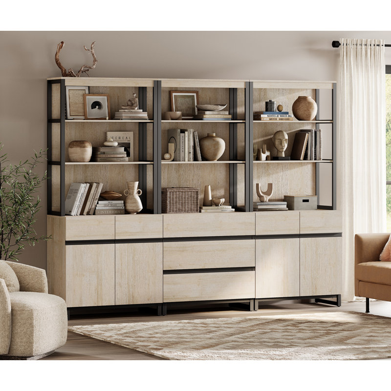 Aadam 3 PCS Modern 72" Tall Bookcase With 3 Drawers And Adjustable Shelves, Library Book Shelf With Storage Cabinet And Open Shelving, Wood Freestanding Bookshelves For Home Office, Living Room