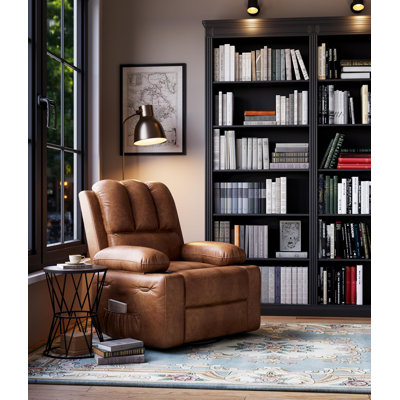 37.4" Wide Manual Recliner Chair, Swivel Nursery Rocker with Side Pocket and Cup Holder