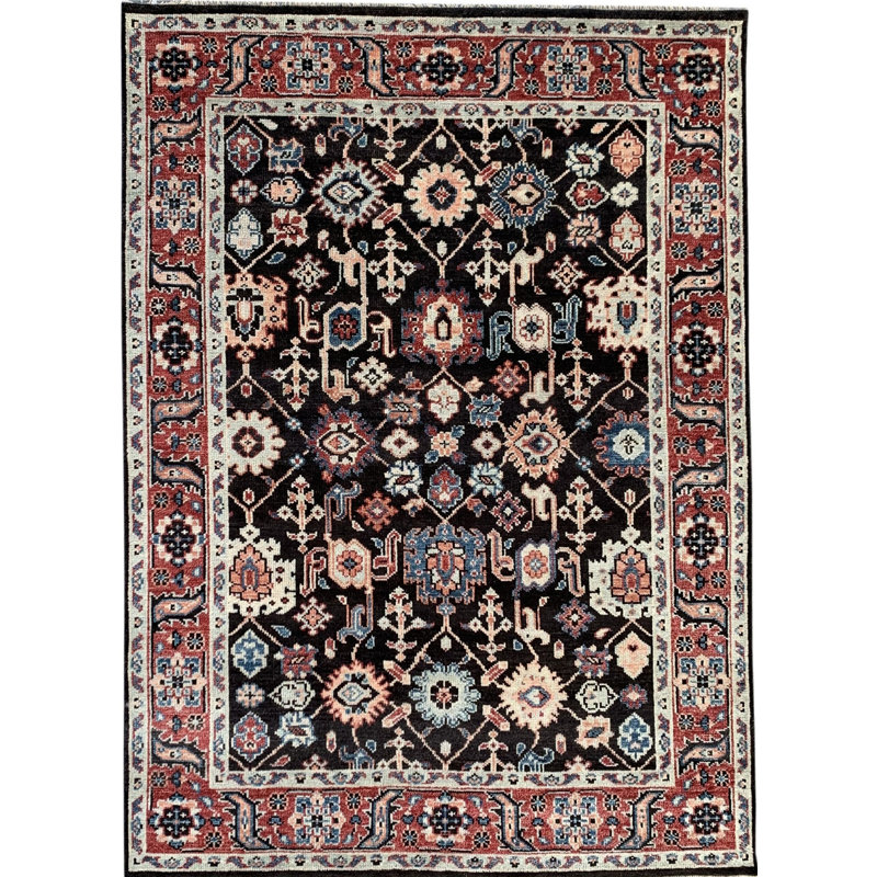 Tapis noir traditionnel en laine noué à la main noir, 10 pi x 14 pi