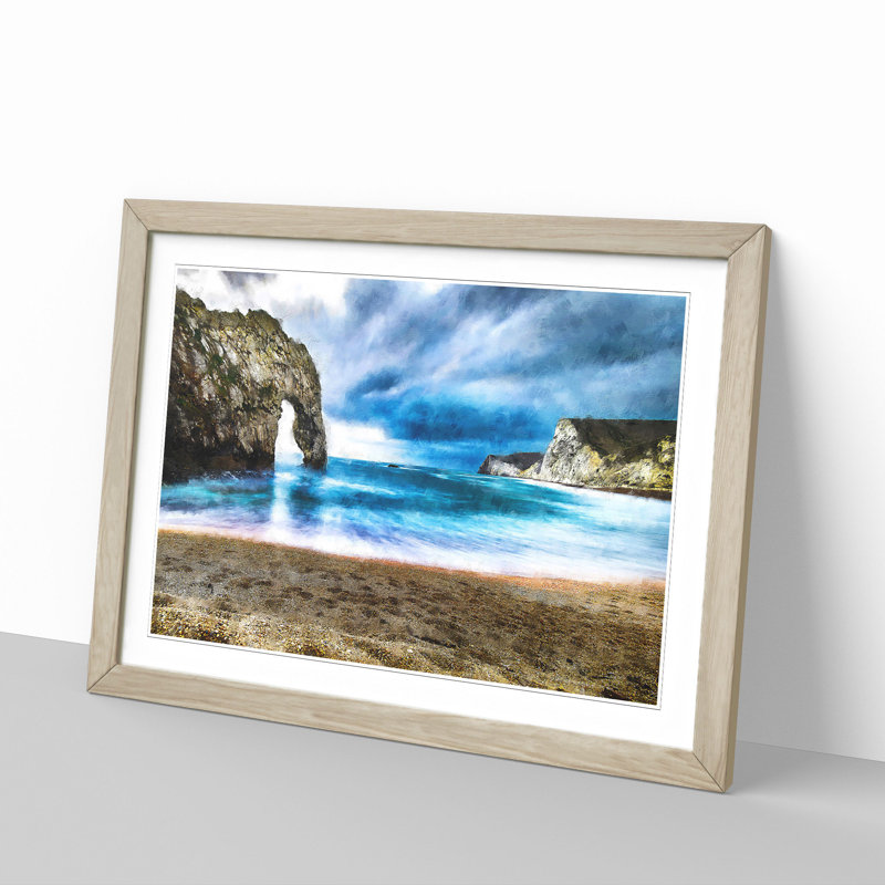 Durdle Door Cliffs in Wareham - Picture Frame Graphic Art Print, Oak Framed, 62cm H x 87cm W x 2cm D
