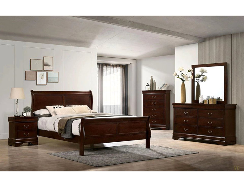 Grand lit 1 place Louis Phillipe, Cerisier, Grand lit
