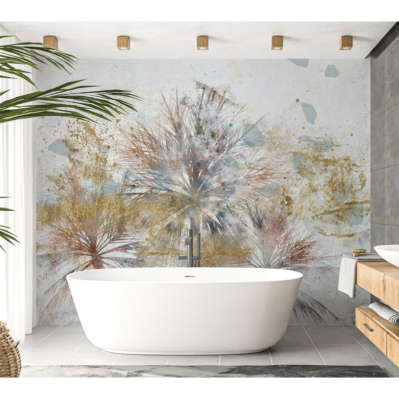 Murale botanique pelez et collez - Palmiers gris en or, L 55 po x l 77 po