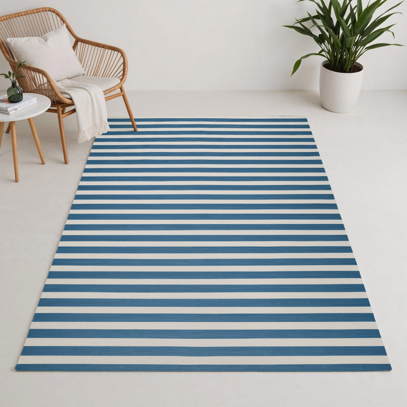 Tapis intérieur / extérieur bleu HorizontalStripes, Rectangulaire 3 pi x 5 pi