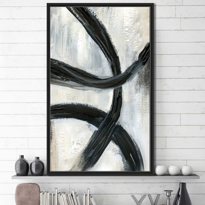 «Abstract Rings II», reproduction de peinture acrylique, H 43,5 po x l 27,5 po x P 2 po, Cadre flottant noir