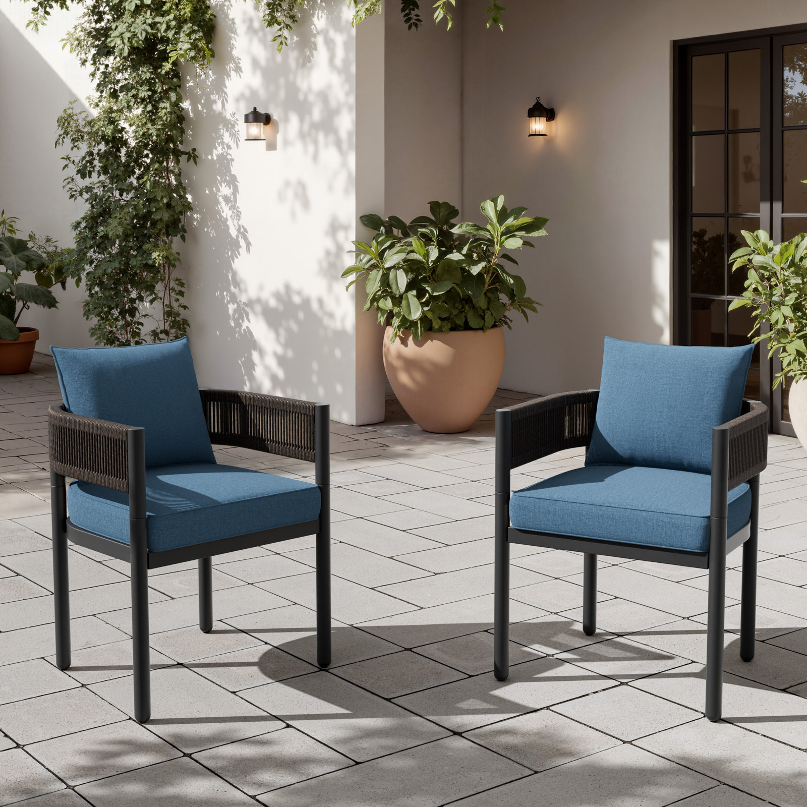 Alessandra Rope Outdoor Dining Chair With Cushions, Dark Blue/Black