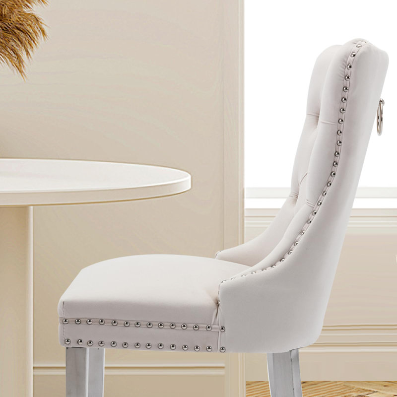 Luxie Set Of 2  Upholstered Dining Chairs With Metal Steel Legs, Beige