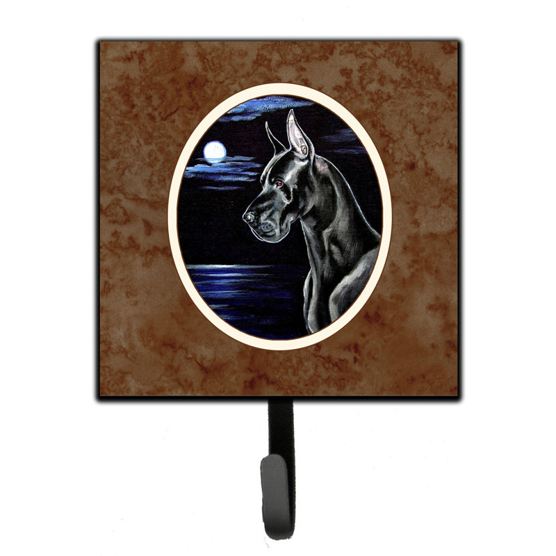 Pelin Metal Wall Organizer with Key Hooks, Brown/Salmon/Blue, Black Great Dane In The Moonlight