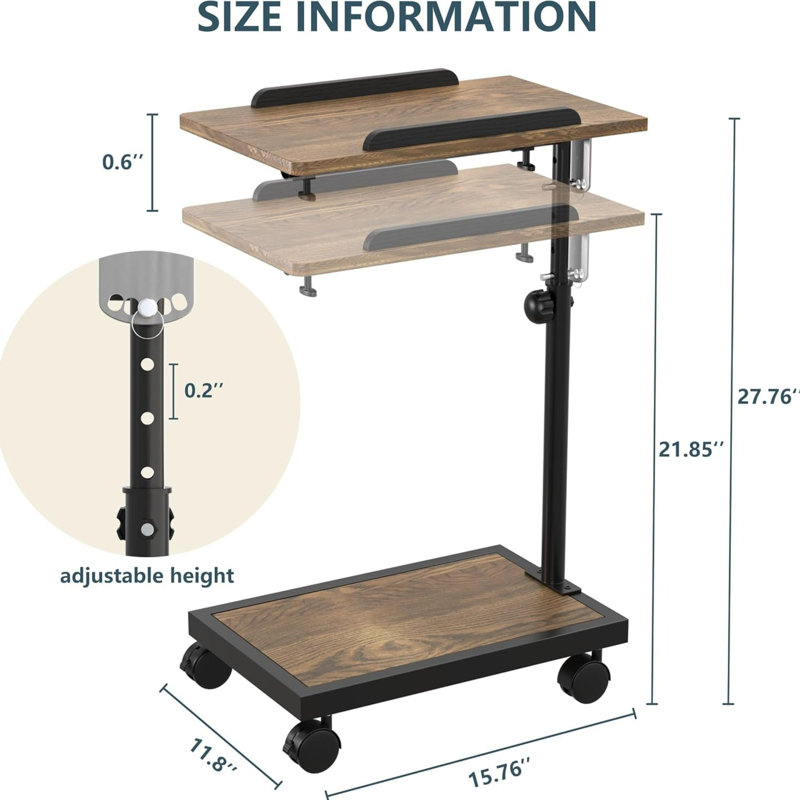 C-shaped Adjustable End Table With Wheels
