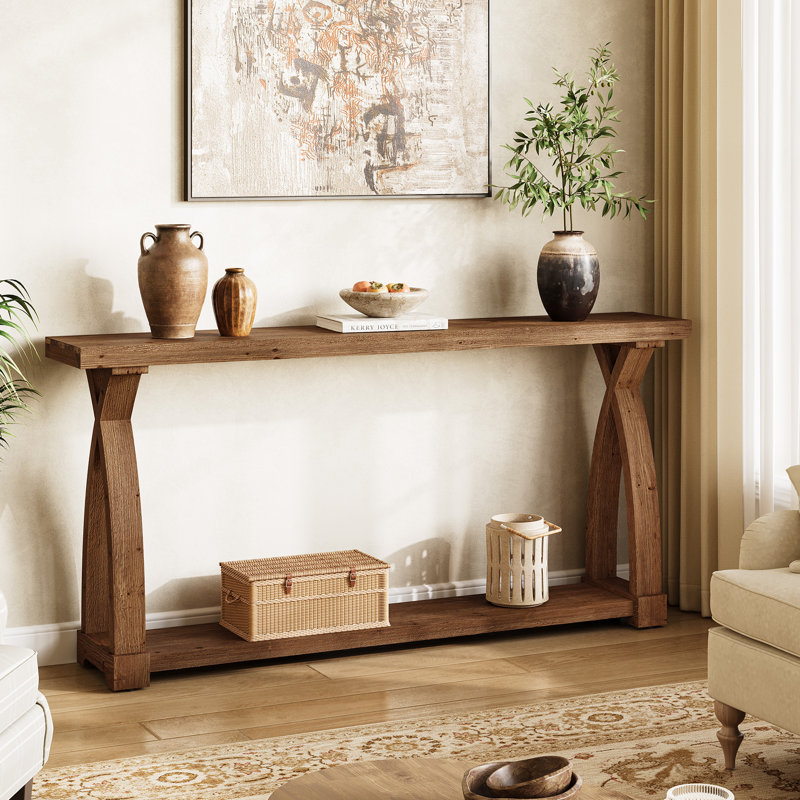 Console en bois massif de 63 po, Brun café, 63"