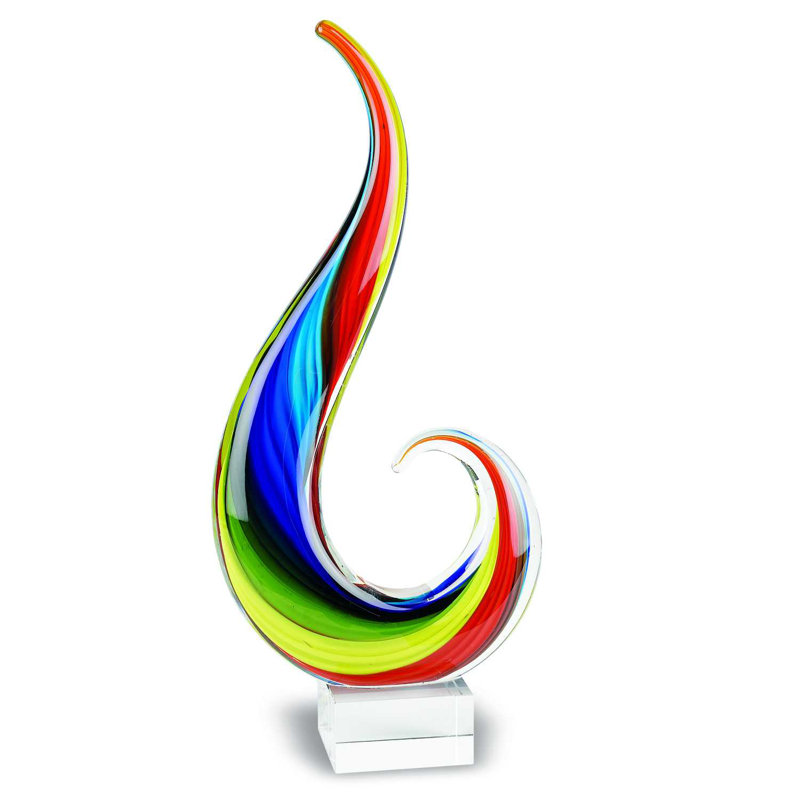 Costillo Blue and Red Murano Glass A Modern Abstract Tabletop Sculpture, 12" H x 3" W x 9" D