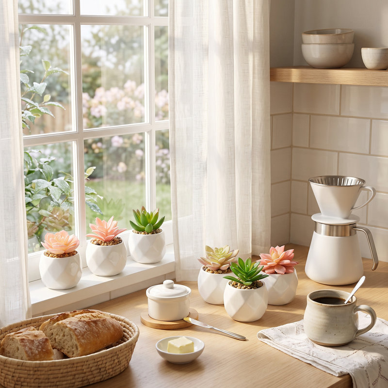 6 plantes succulentes artificielles vertes et roses