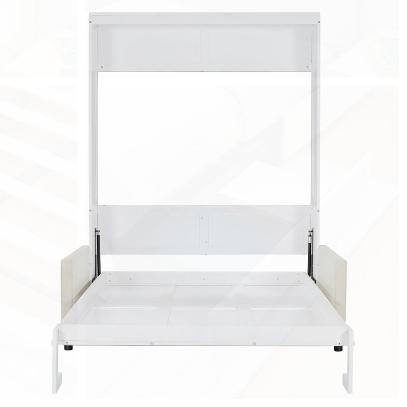 Lit escamotable double avec canapé et rangement, parfait pour les petits espaces et la vie multifonctionnelle, Blanc