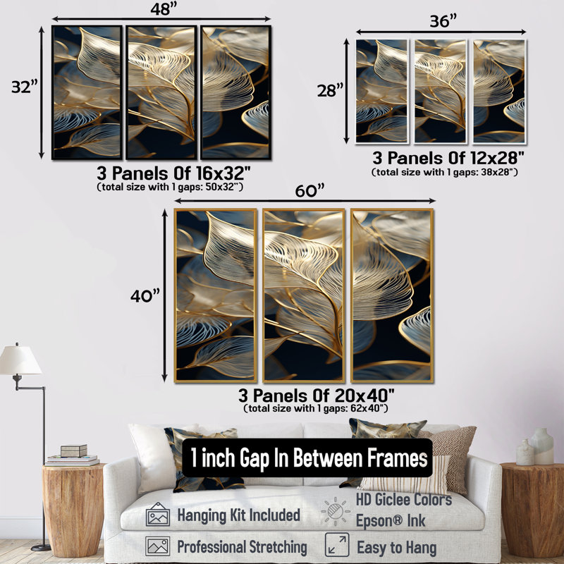 Hector - feuilles, ensemble de reproductions d'art mural, Cadre flottant doré, H 28 po x l 36 po x P 1 po