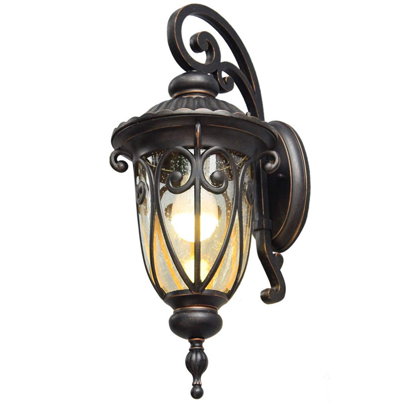 18 Inch Outdoor Porch Light With Wall Mount, Antique Bronze Wall Lantern For Garage, Vintage Wall Sconce With Clear Seeded Glass Shade, Light Outside For House