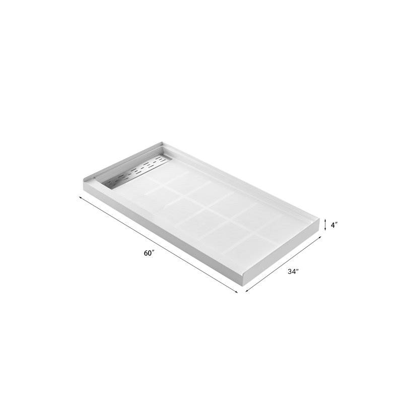 34 In. L X 60 In. W Alcove Shower Pan Base With Left Hand Drain, Left