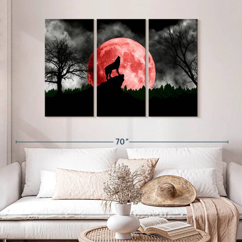 Loup et lune, H 32 po x l 50 po