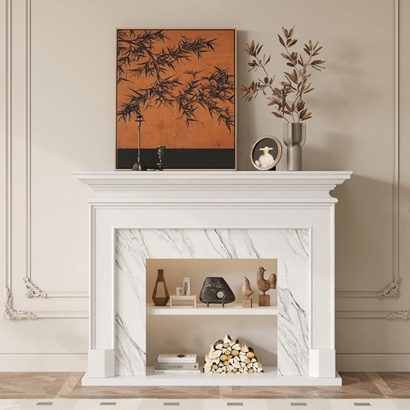 Solid Wood Electric Fireplace, White