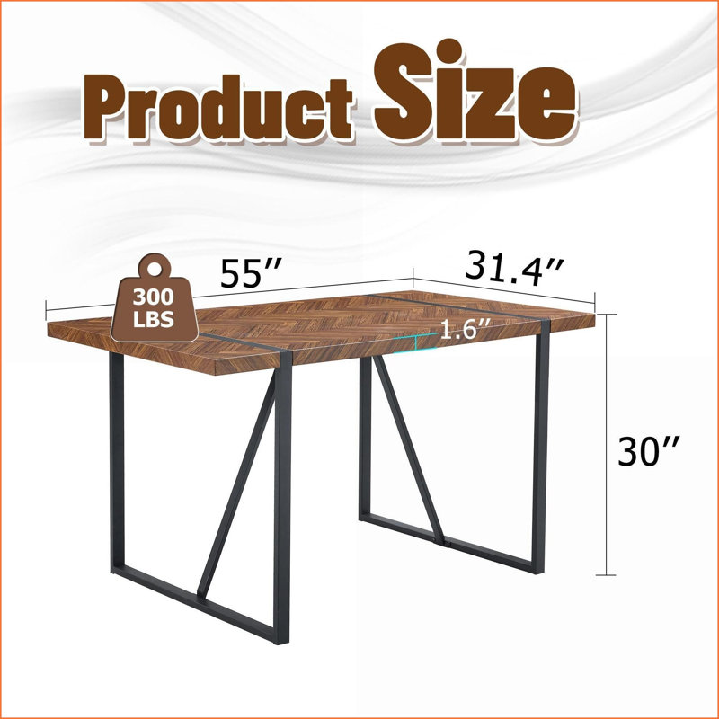 Tables de salle à manger | Mesa de Comedor, plateau rectangulaire en os brun foncé rétro rectangulaire minimaliste de 55 pouces, pour les petites réunions à domicile | Bois aggloméré + métal
