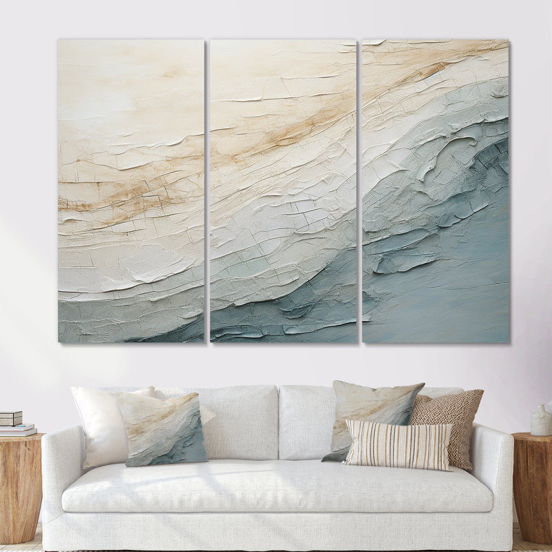 Minimalisme, vague bleue et grise, horizon I - ensemble de décorations minimalistes côtières, H 60 po x l 84 po x P 1,5 po